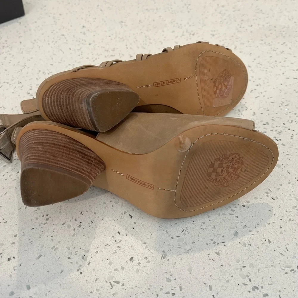 Vince Camuto Size 6 Ankara Stack Open Toed Booties Leather Sandals